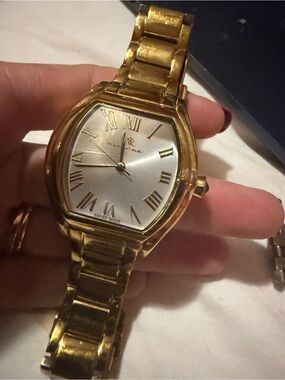 Porsamo Bleu- Gold Tone Swiss Made Tonneau Watch with Roman Dial